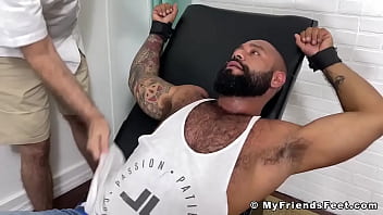 Bearded Black Hunk Restrained For Body Tickling Tormenting free video