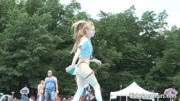 Amateur Blonde Is On The Stage Teasing The Crowd free video