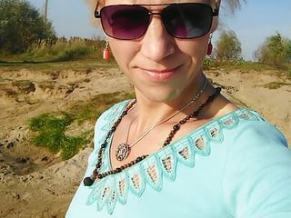 Trans Girl Swimming In The Lake In Clothes Blue Blouse And White-Milk Pants free video